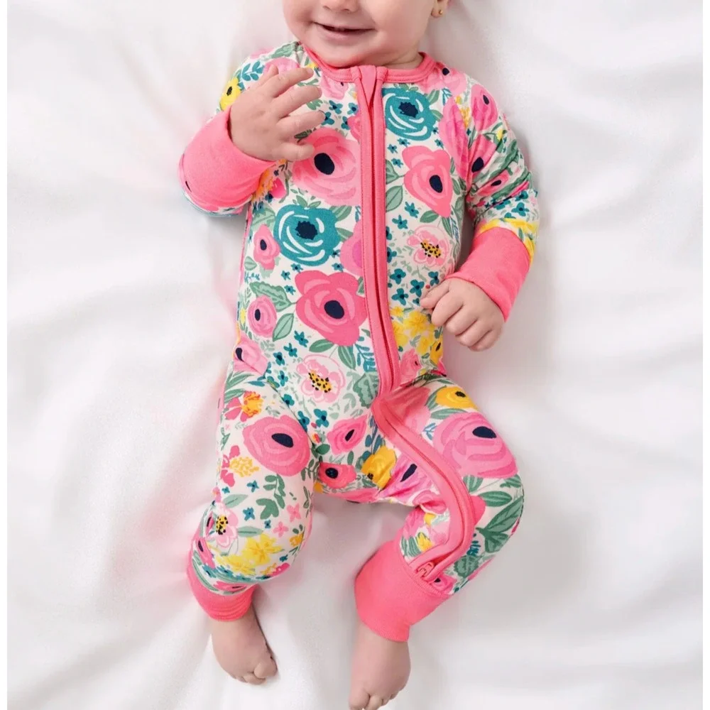 Little Sleepies Secret Garden Floral Zippy Footless Romper/Sleeper, Pink,6-12 mo